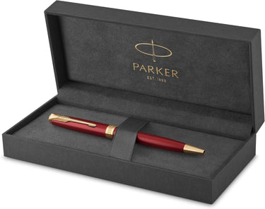 Parker Sonnet bolígrafo | lacado en rojo con adorno dorado | punta media | en estuche de regalo